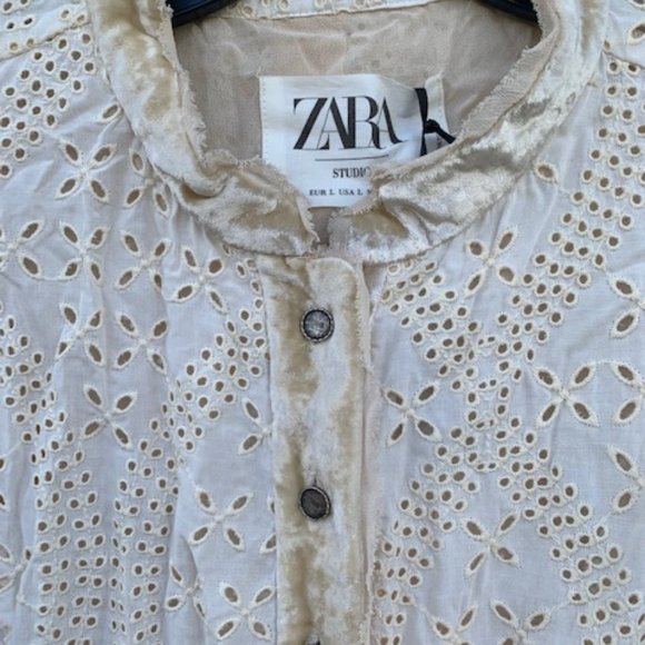 ZARA STUDIO LIMITED EDITION ECRU CUTWORK VELVET CONTRAST JACKET - Size Large - Picture 2 of 6